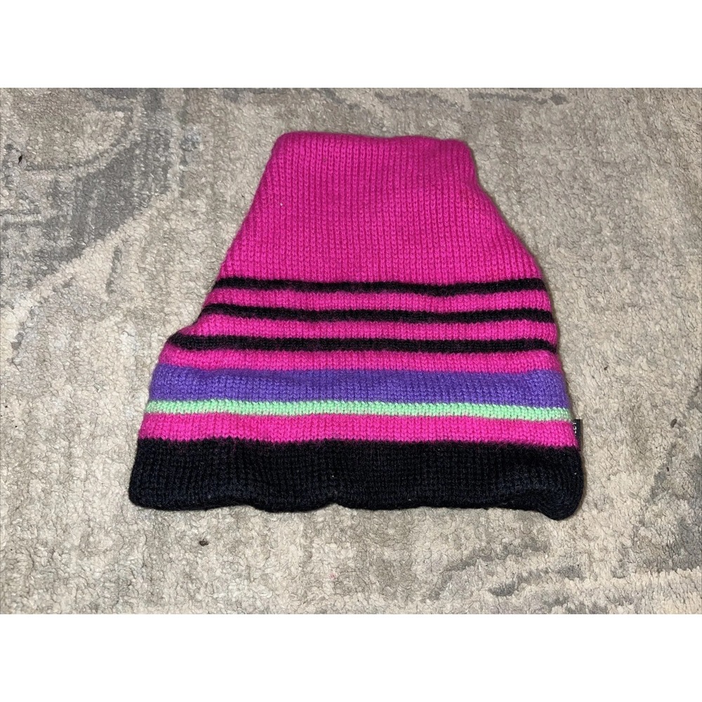 Smiley Winter Ski Hat 100%‎ Pure Wool Black Pink Multi  Made in USA OSFA